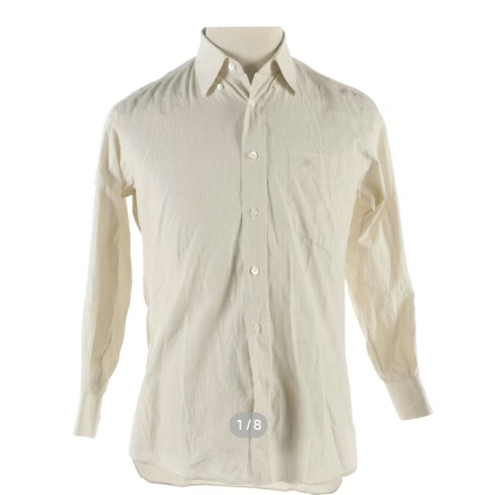 Burberry London Mens Striped Button Down Shirt Cream Tan Embroidered Logo Medium